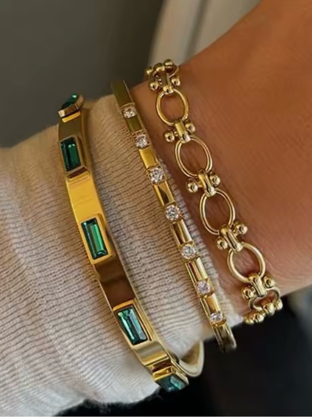 3Pcs Gold Color Stainless Steel Stacked Bangle Bracelets. - Picture 2 of 5
